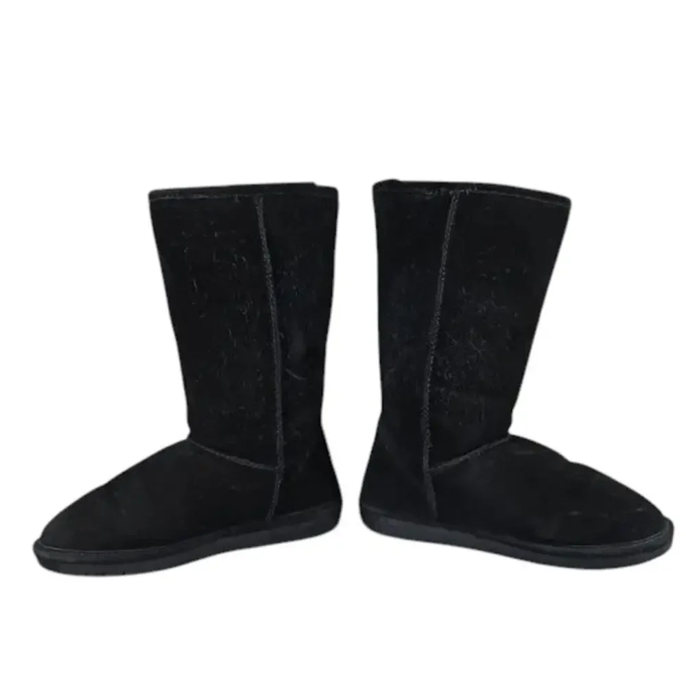Bearpaw Shoes Women 9 Boot Winter Tall Emma Leather Sheepskin Warm Comfort Black